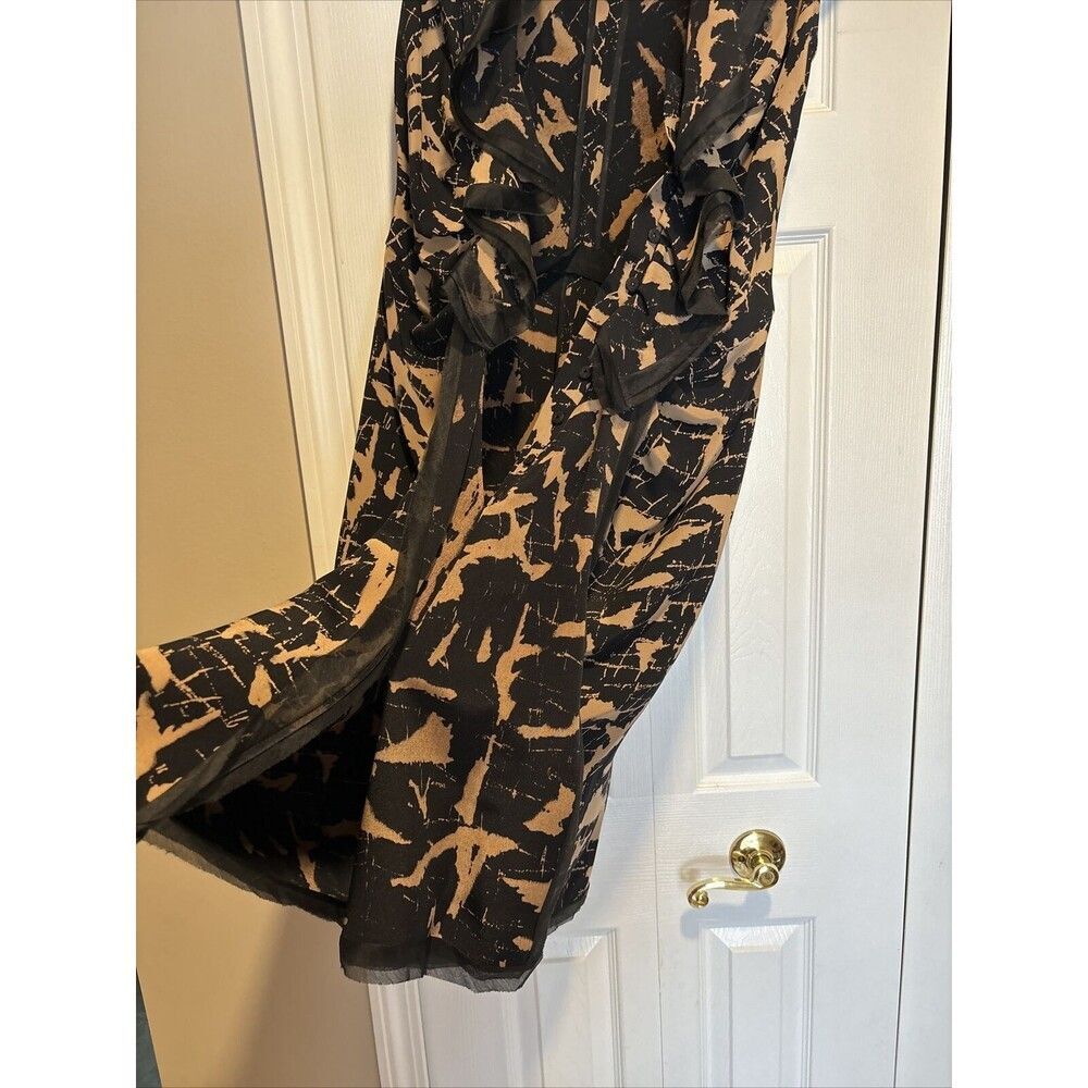$2150 Oscar de la Renta Taupe and Black Silk Ruffle Dress Sz 6 brown black - Picture 13 of 16